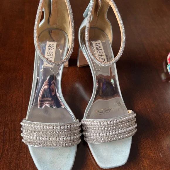 Badgley Mischka Blue Jeweled Heels - Picture 2 of 4